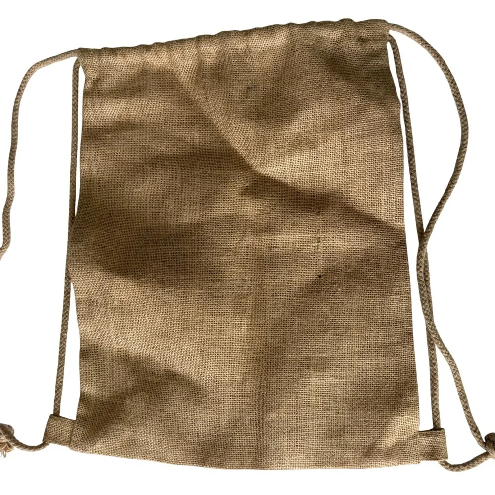 Uglies Kettle Chips Burlap Drawstring Backpack Tan Woven Cinch Bag Promotional